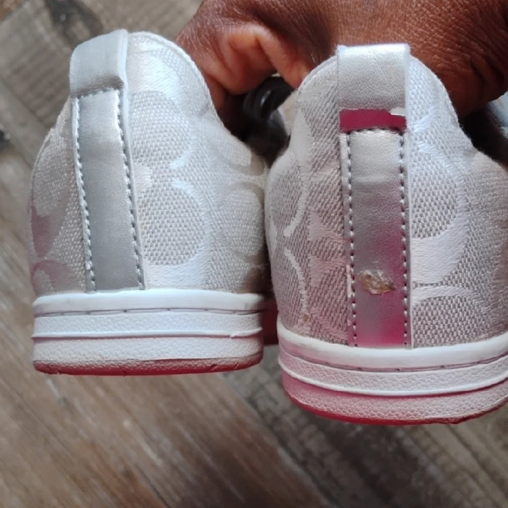 Coach Silver and White Patterned Sneakers, Casual, Size 7.5